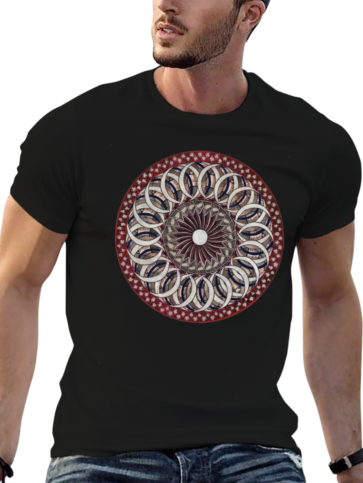 Geometric Mandala Graphic Black T-Shirt