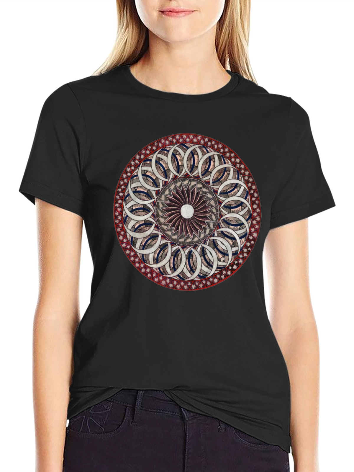 Geometric Mandala Graphic Black T-Shirt