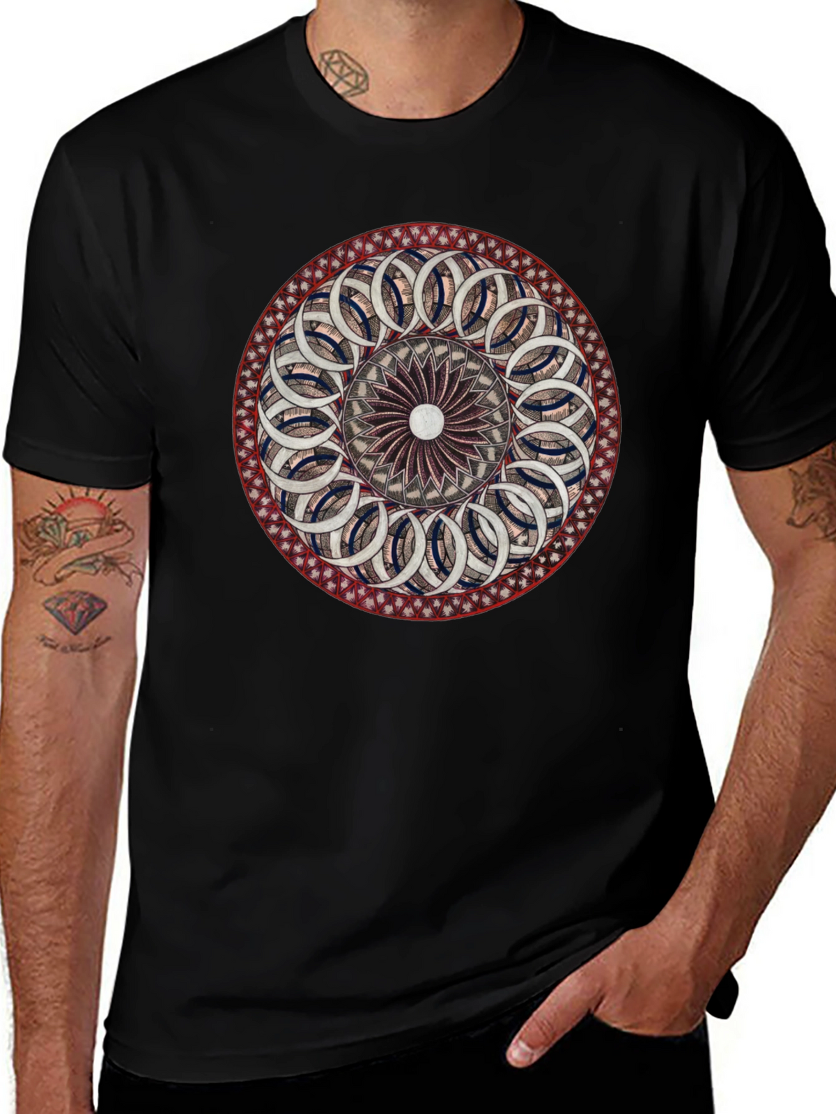 Geometric Mandala Graphic Black T-Shirt