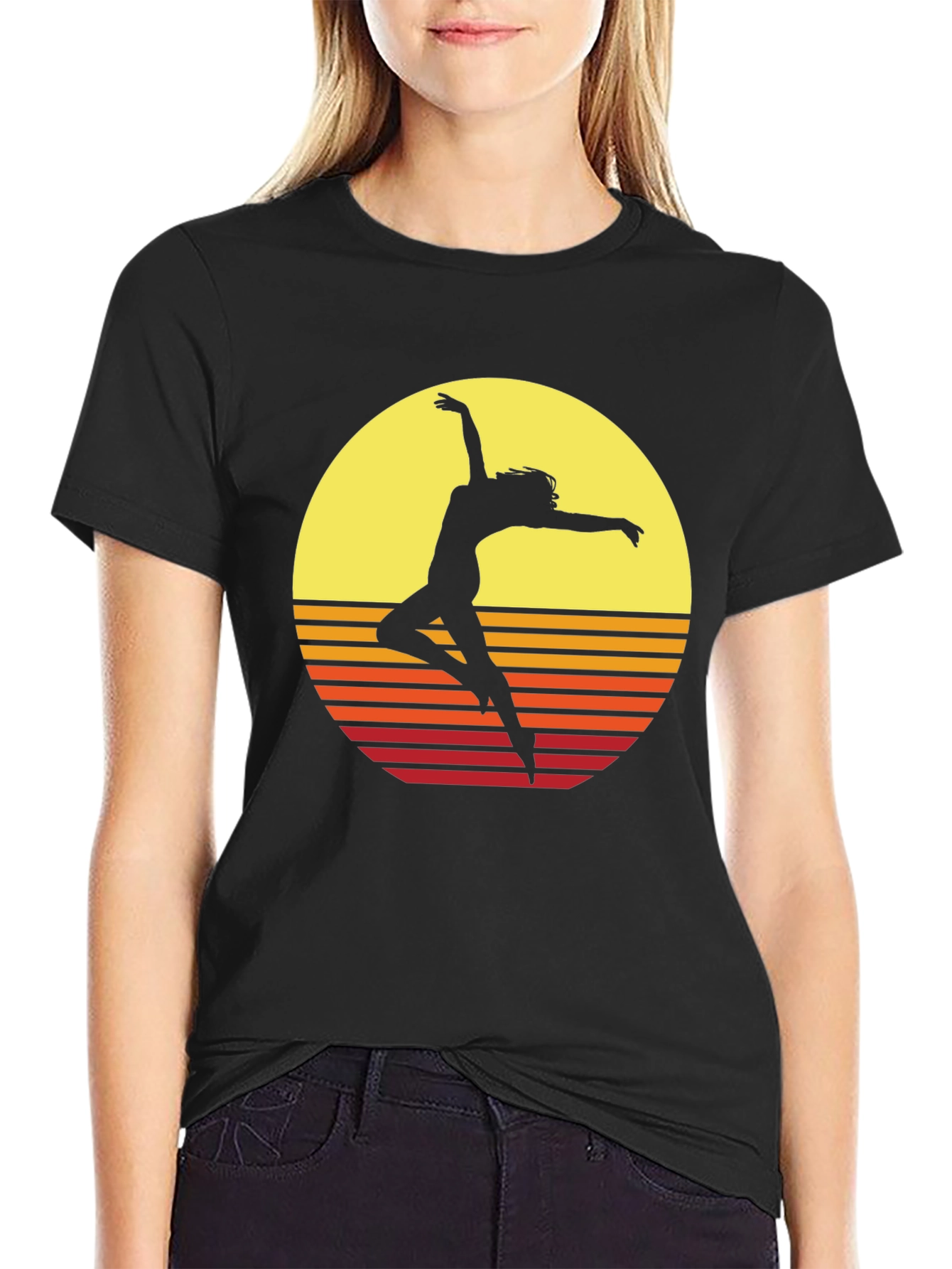 Retro Sunset Dancer Graphic T-Shirt