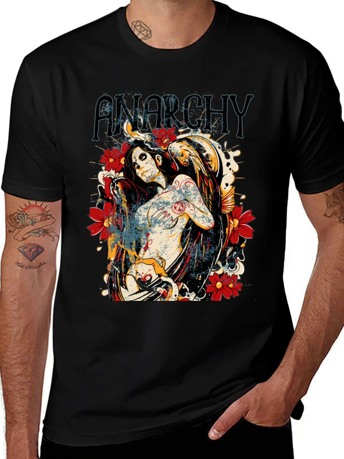 Anarchy Angel Graphic Black T-Shirt