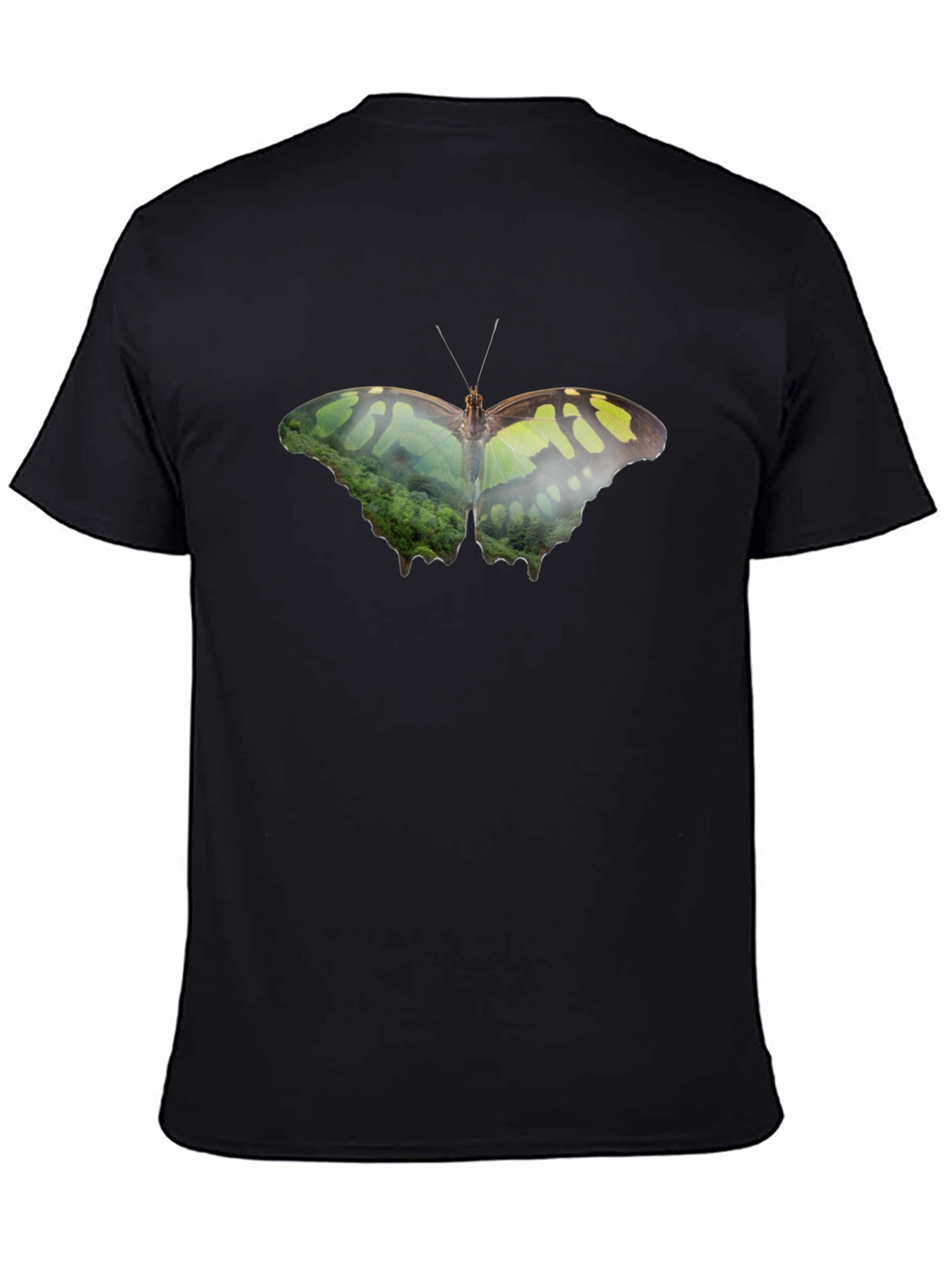 Butterfly Nature Print Black T-Shirt