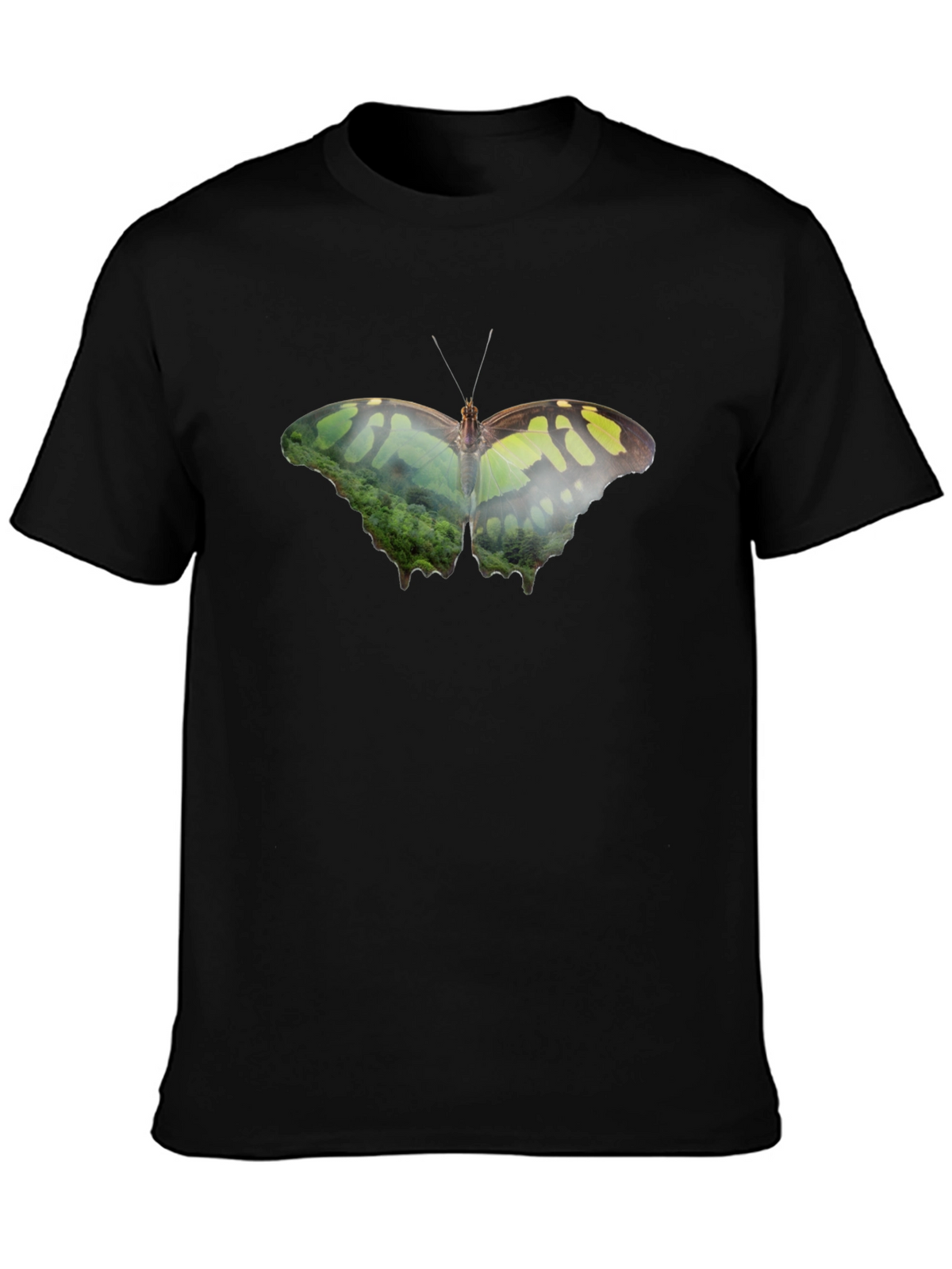 Butterfly Nature Print Black T-Shirt