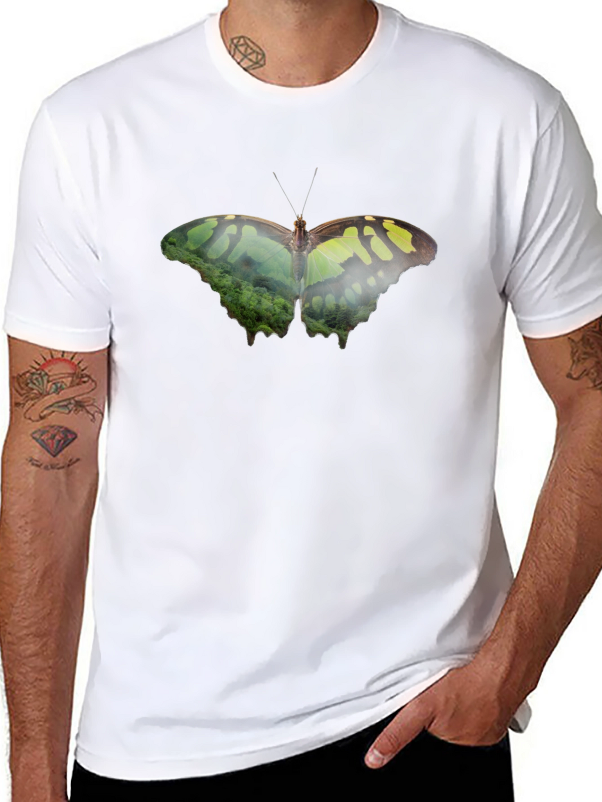 Butterfly Nature Print Black T-Shirt