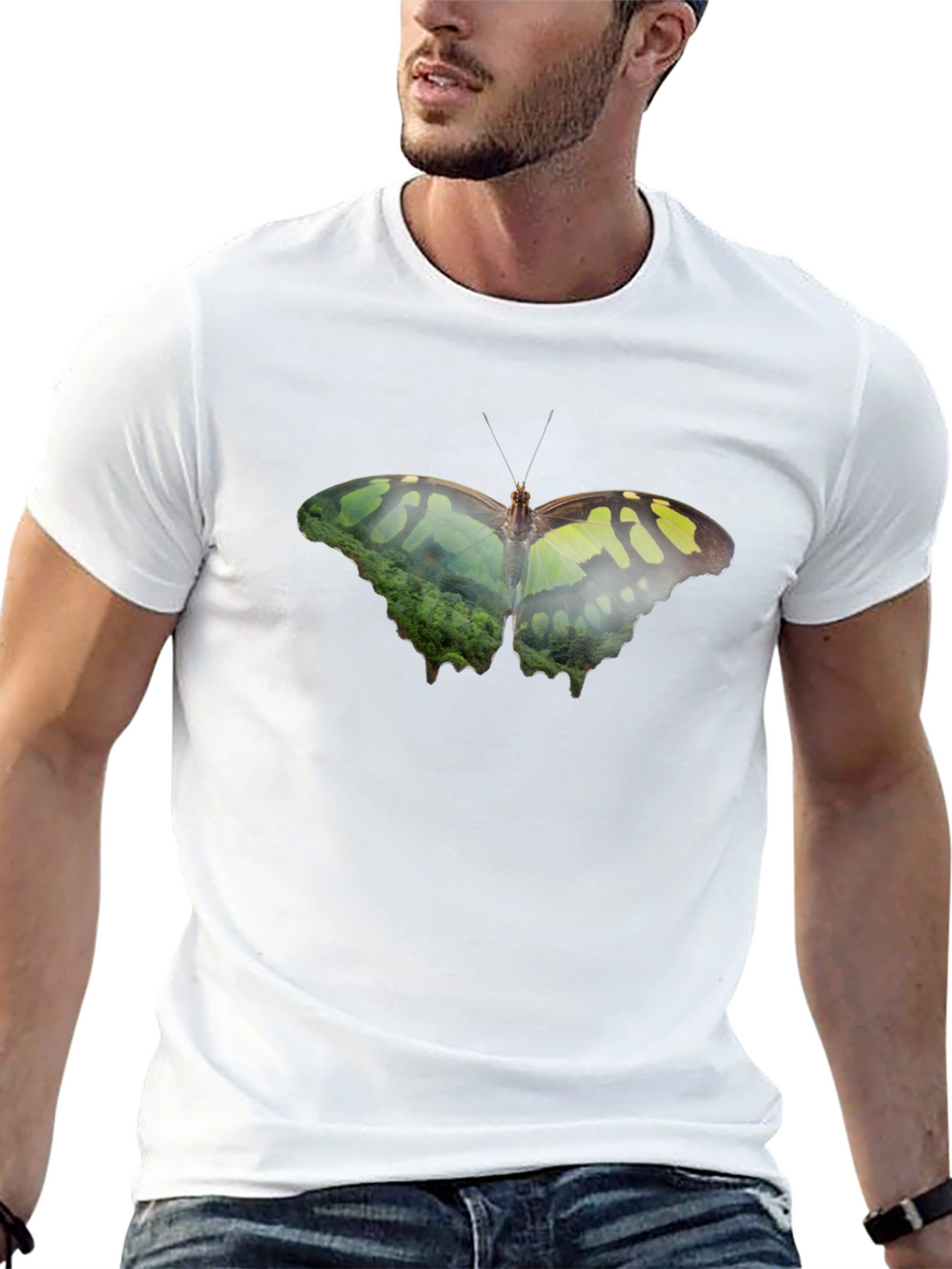 Butterfly Nature Print Black T-Shirt