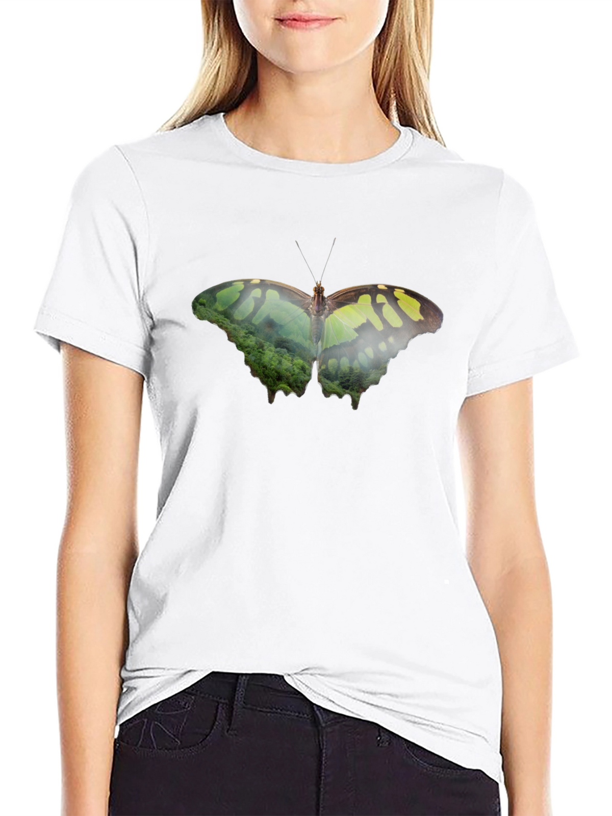 Butterfly Nature Print Black T-Shirt