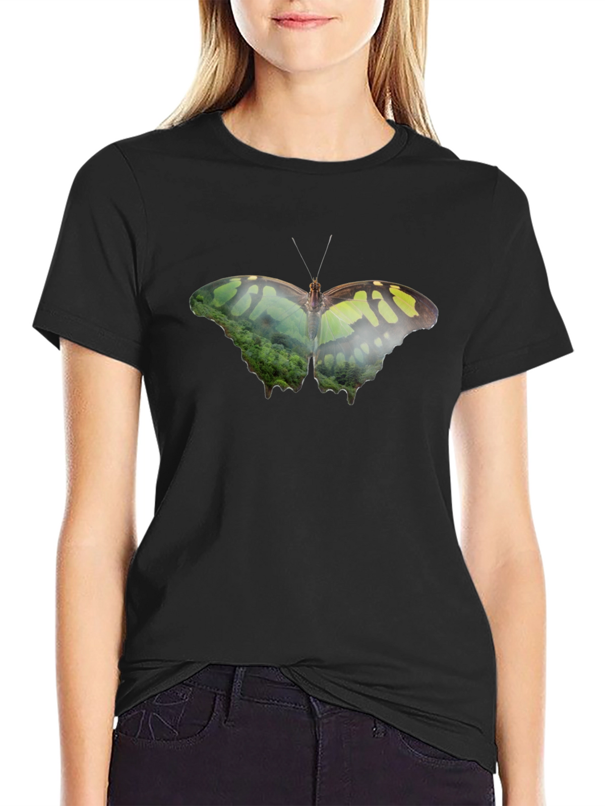 Butterfly Nature Print Black T-Shirt