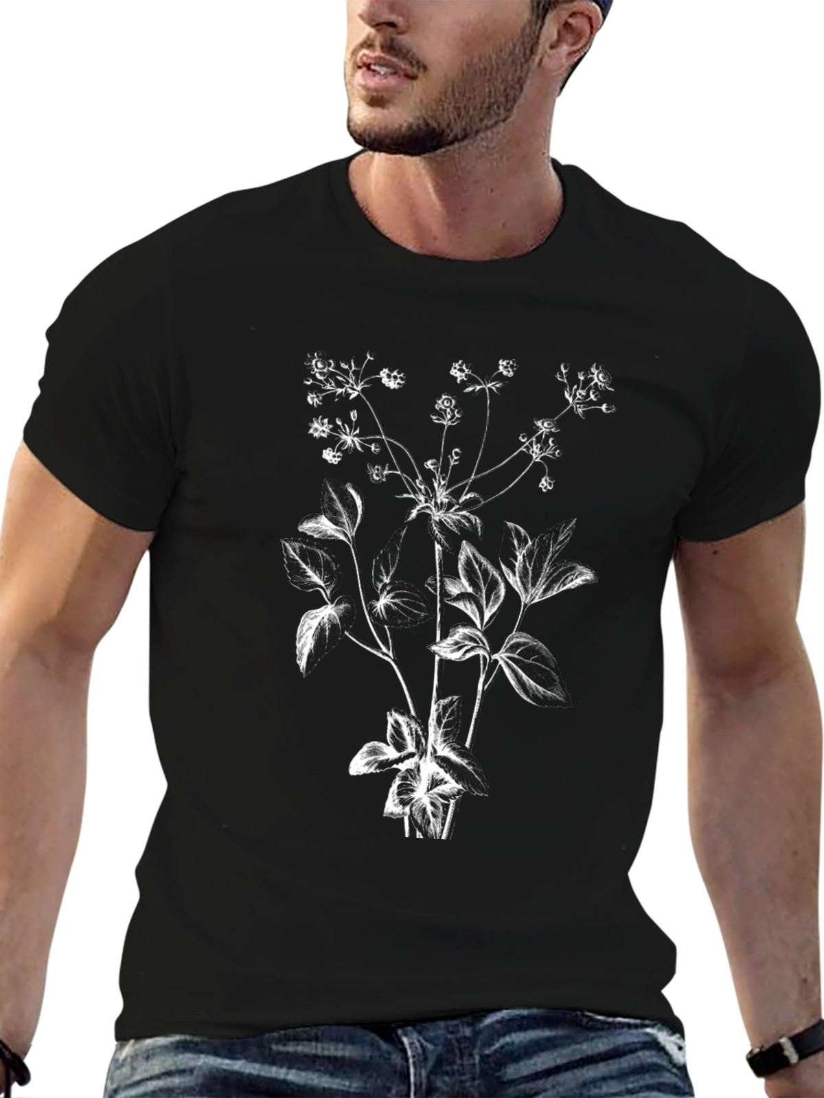 Botanical Print Black T-Shirt