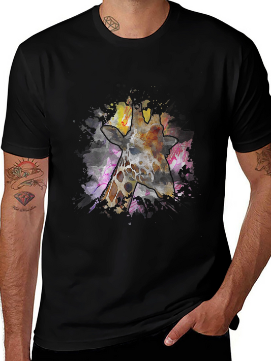 Giraffe Watercolor Graphic Tee - Unique Black T-Shirt