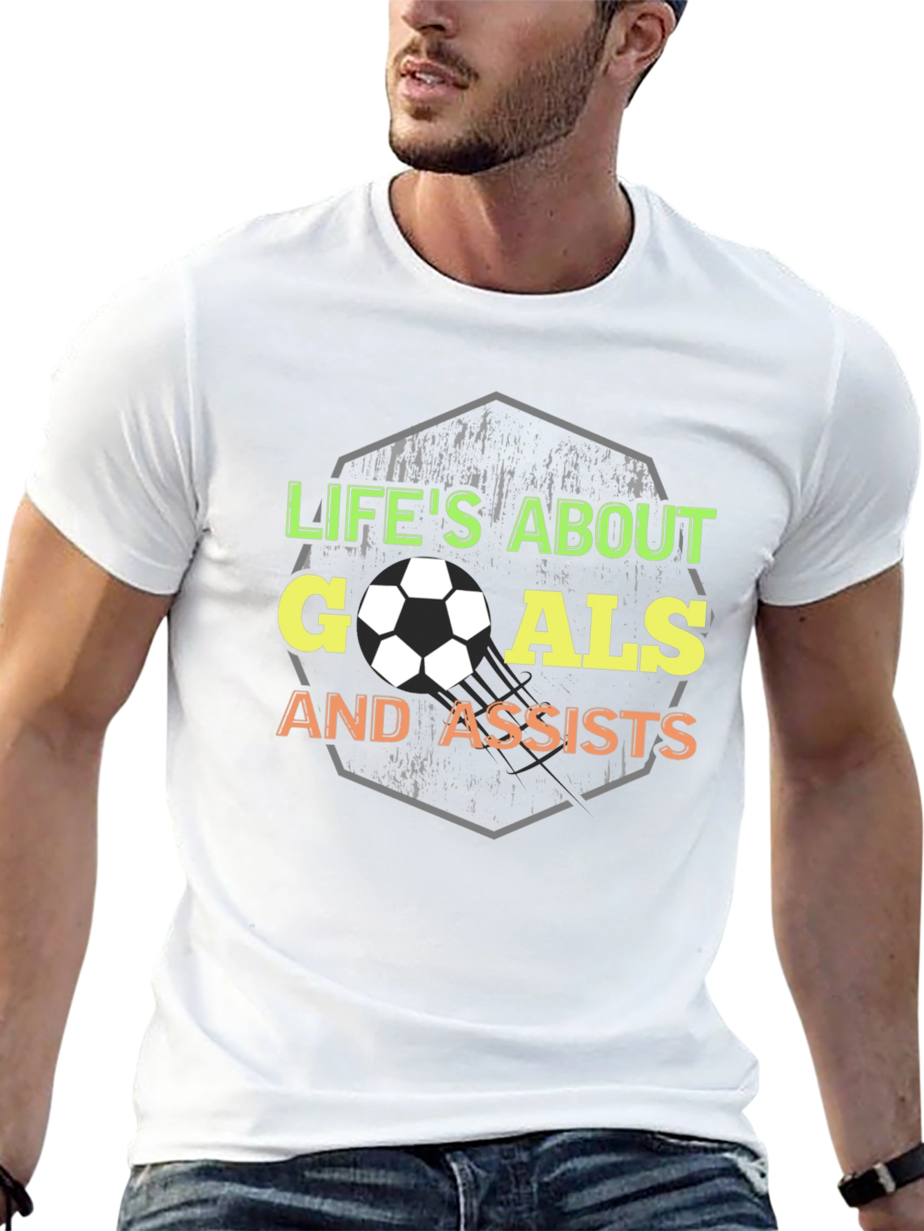 Lifes About Goals Soccer Graphic Tee