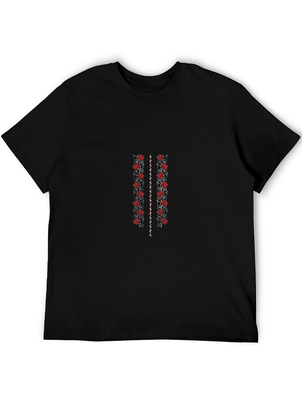 Floral Embroidered Black T-Shirt