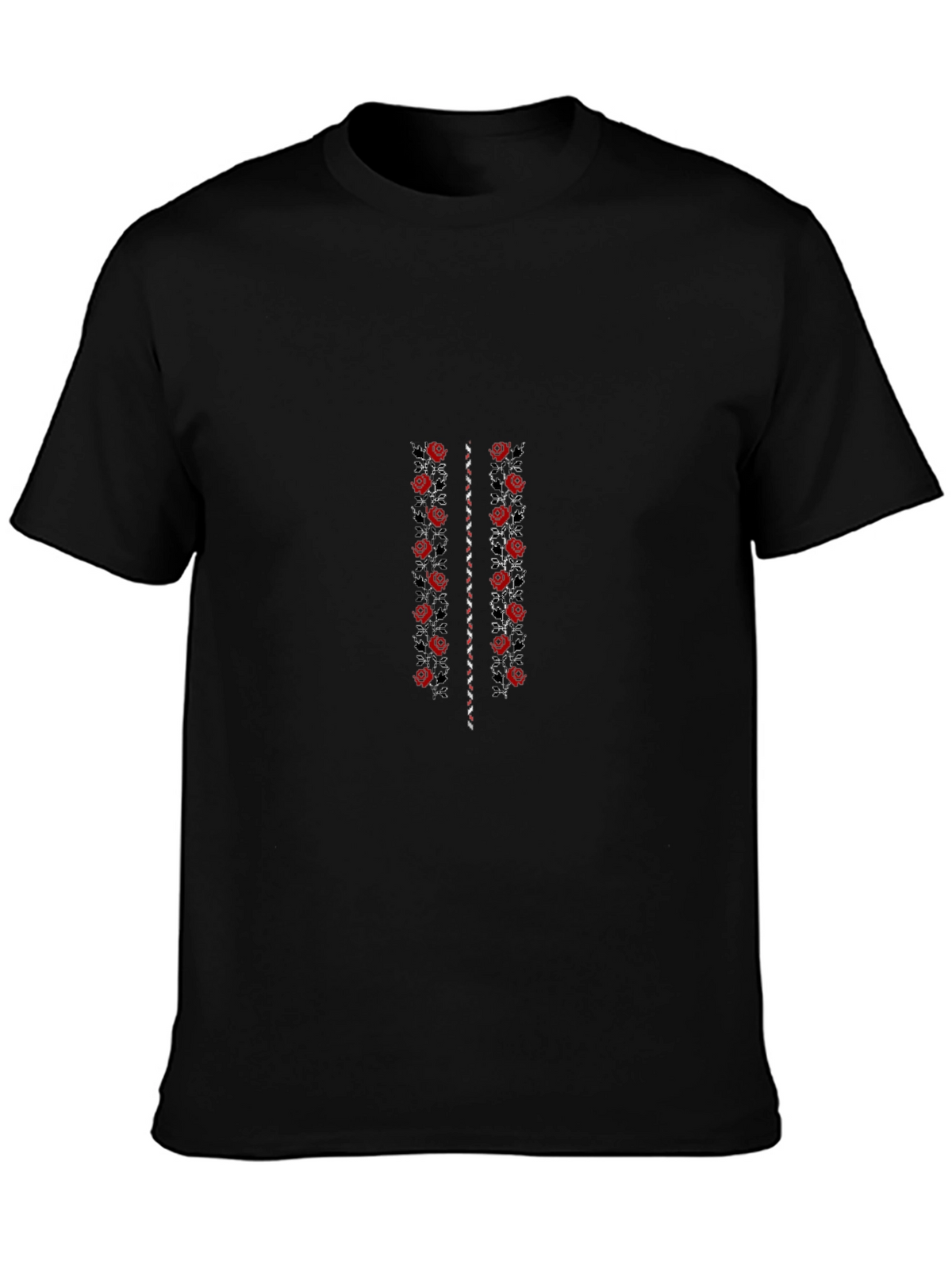 Floral Embroidered Black T-Shirt