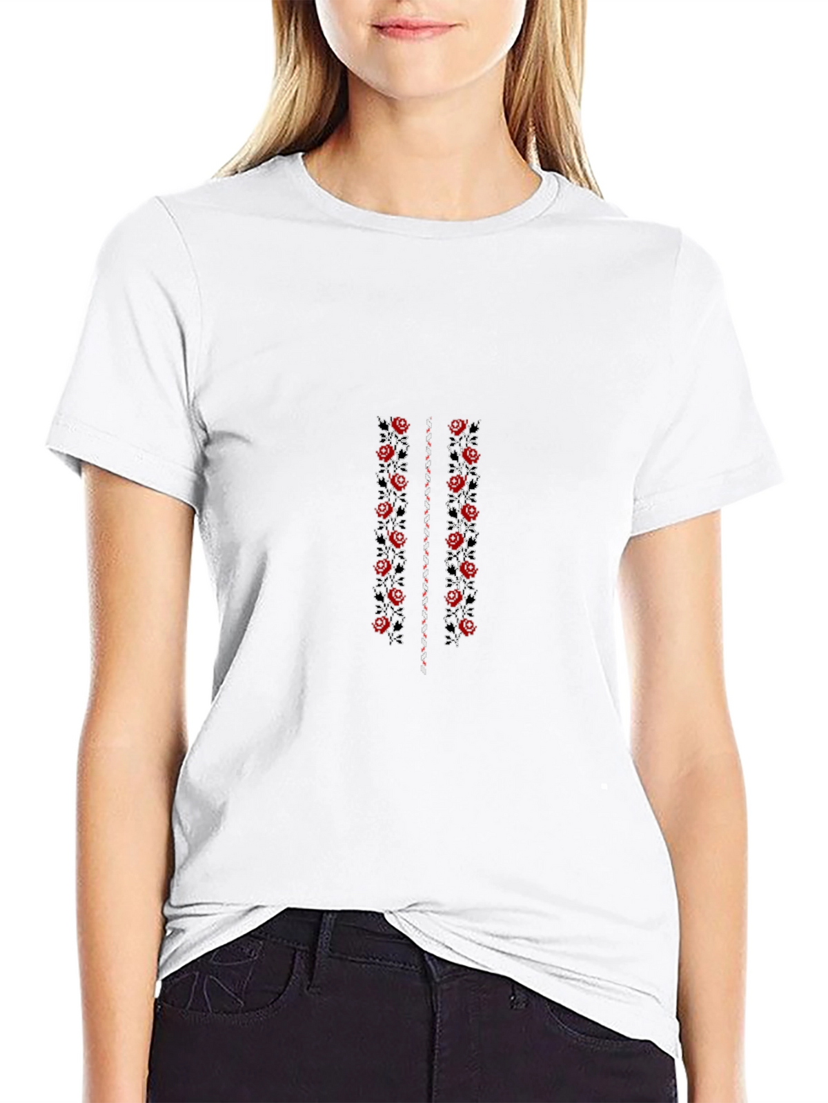 Floral Embroidered Black T-Shirt
