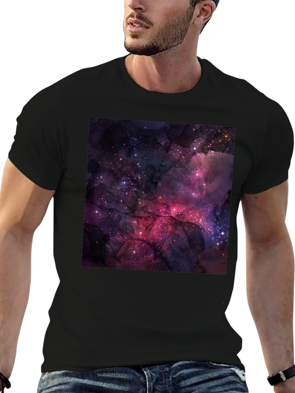 Cosmic Galaxy Graphic Black T-Shirt