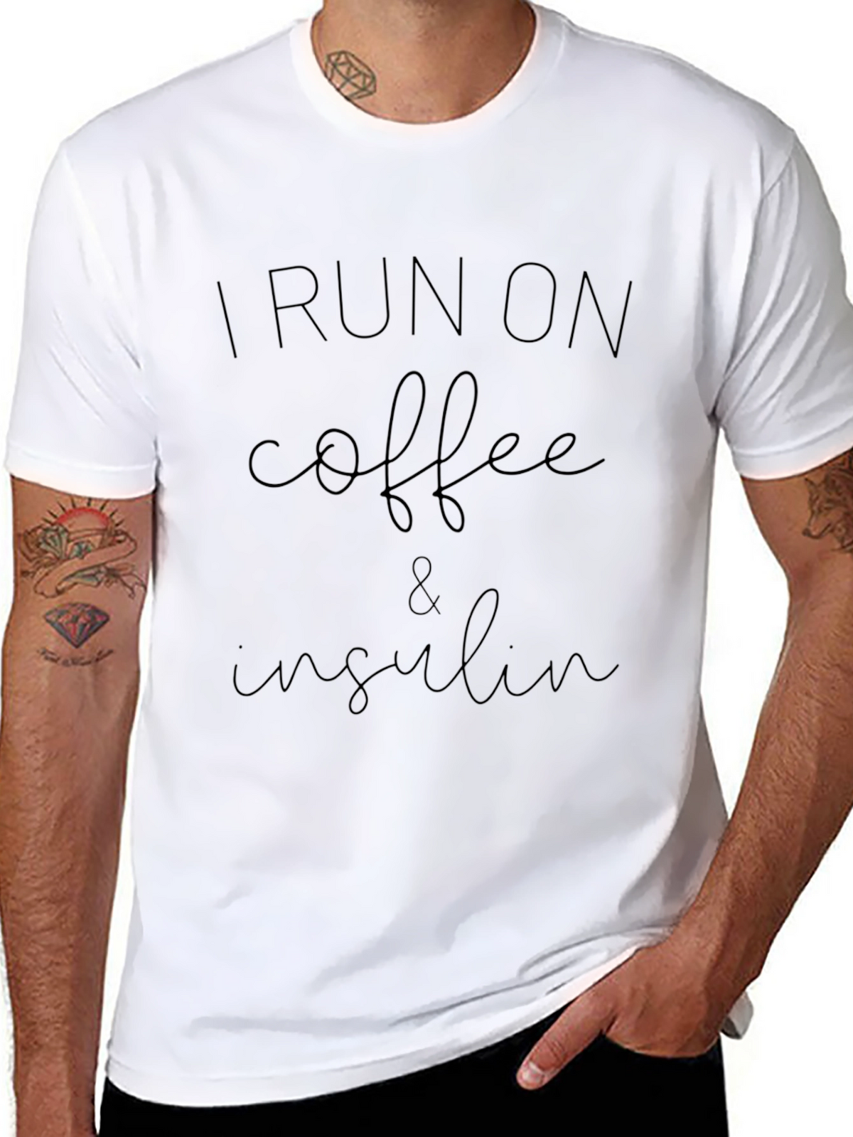 I Run on Coffee & Insulin Black T-Shirt