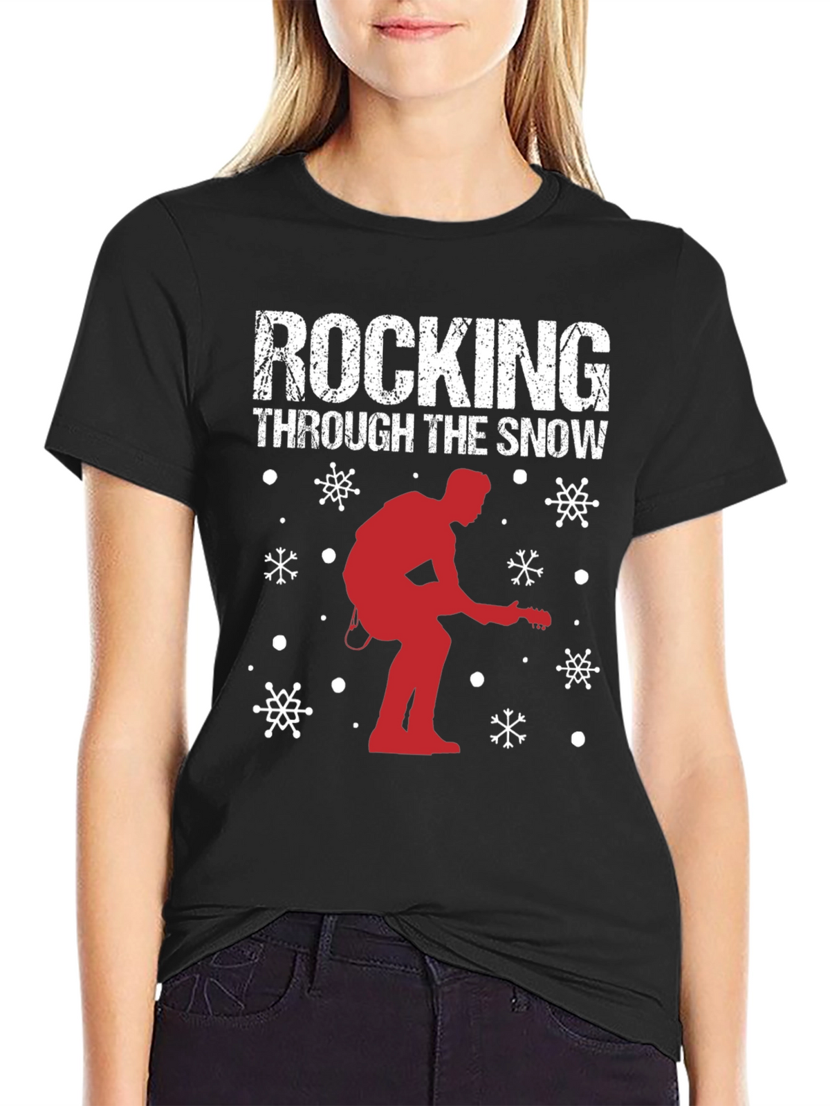 Rocking Through The Snow Guitarist Christmas T-Shirt