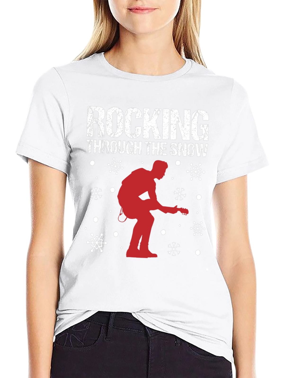 Rocking Through The Snow Guitarist Christmas T-Shirt