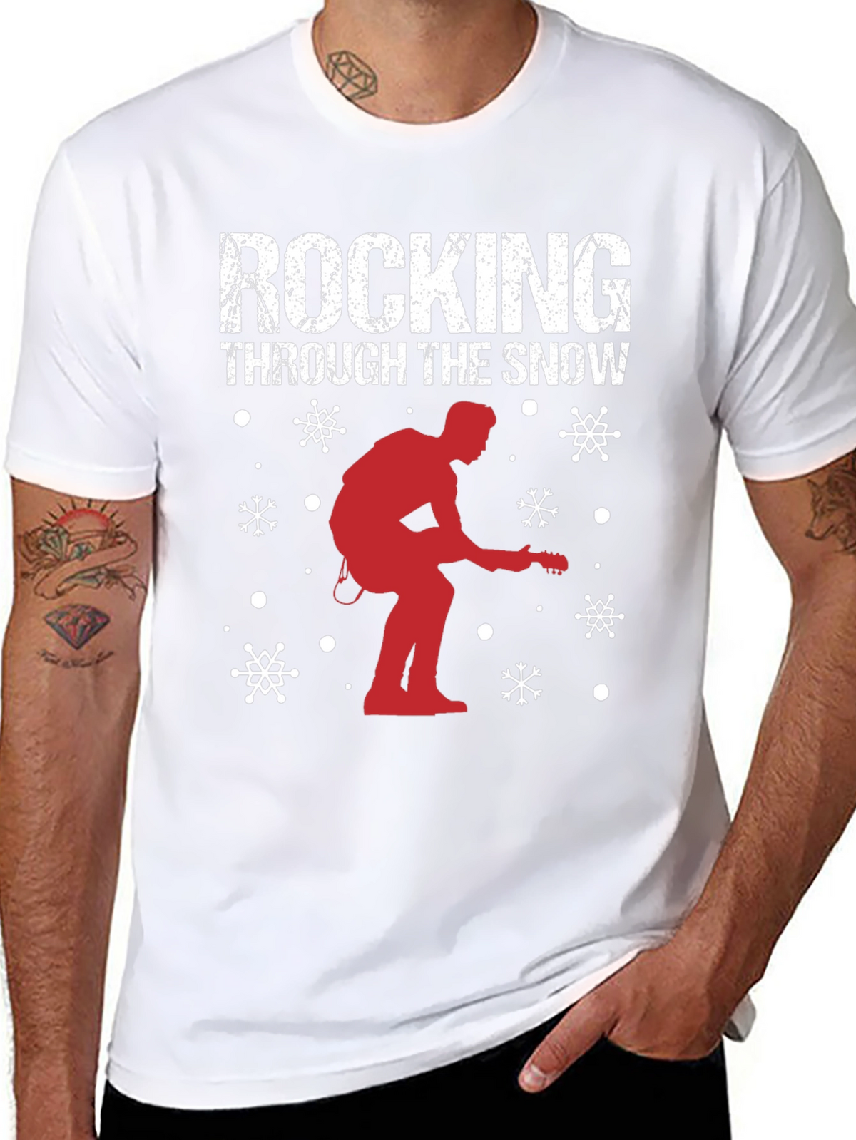 Rocking Through The Snow Guitarist Christmas T-Shirt