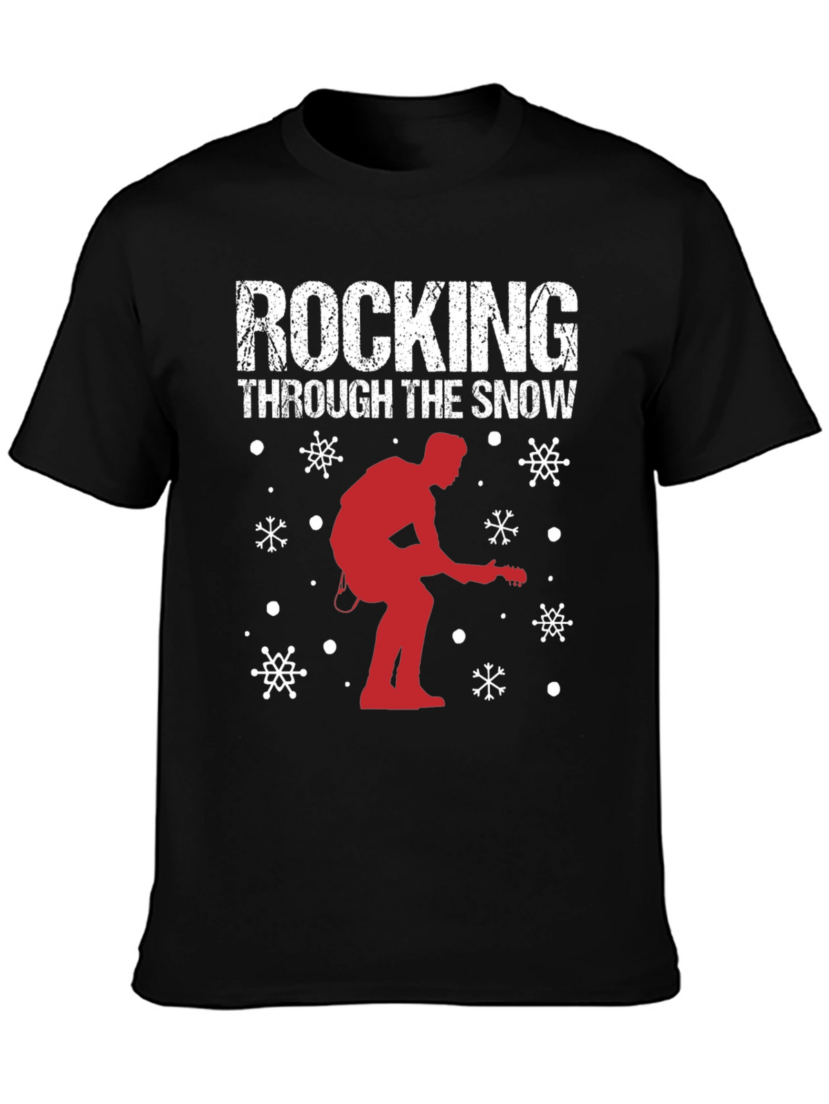 Rocking Through The Snow Guitarist Christmas T-Shirt