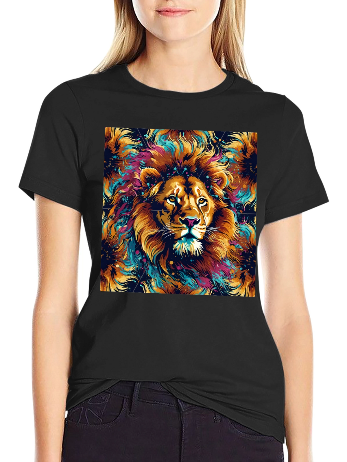 Lion Art Graphic Black T-Shirt