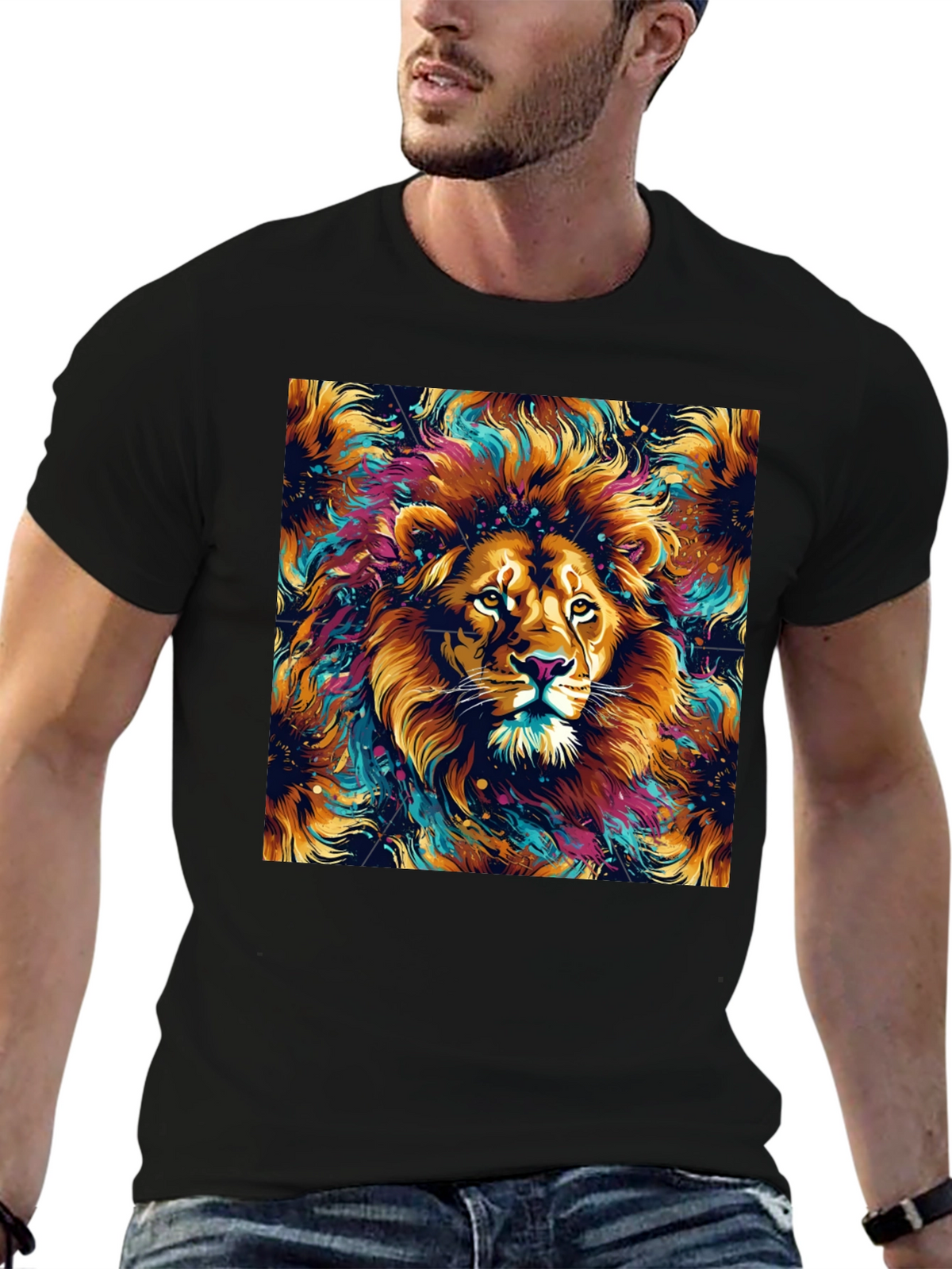 Lion Art Graphic Black T-Shirt