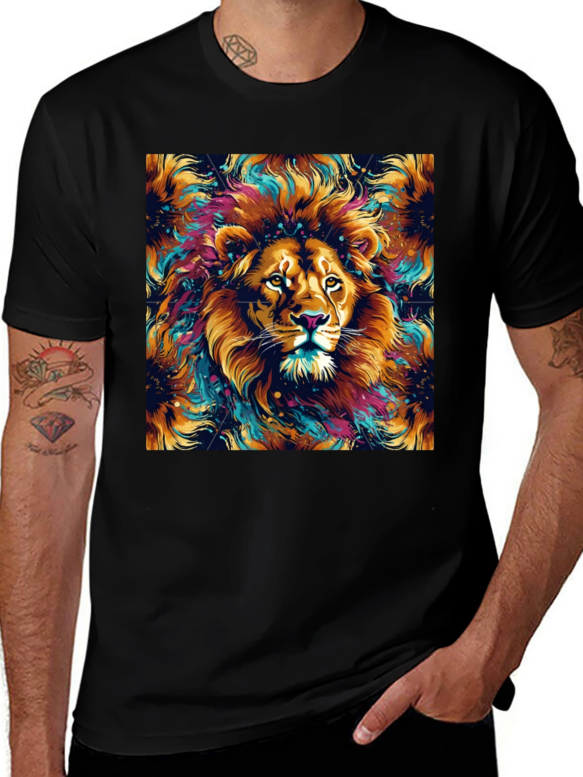 Lion Art Graphic Black T-Shirt