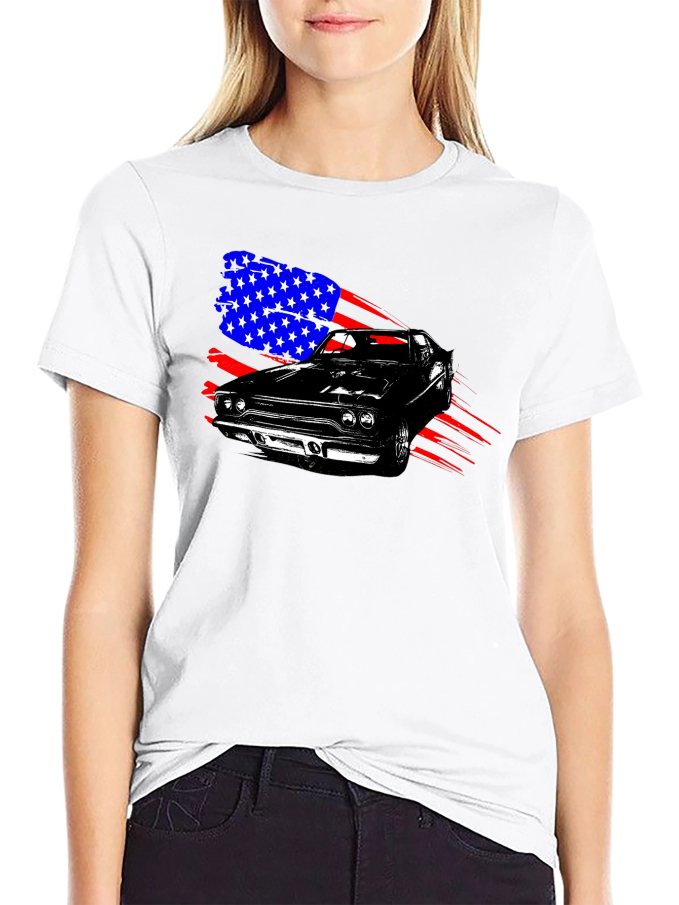 American Muscle Car Graphic T-Shirt - Patriotic Design