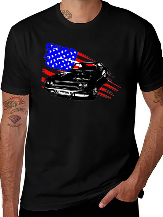 American Muscle Car Graphic T-Shirt - Patriotic Design