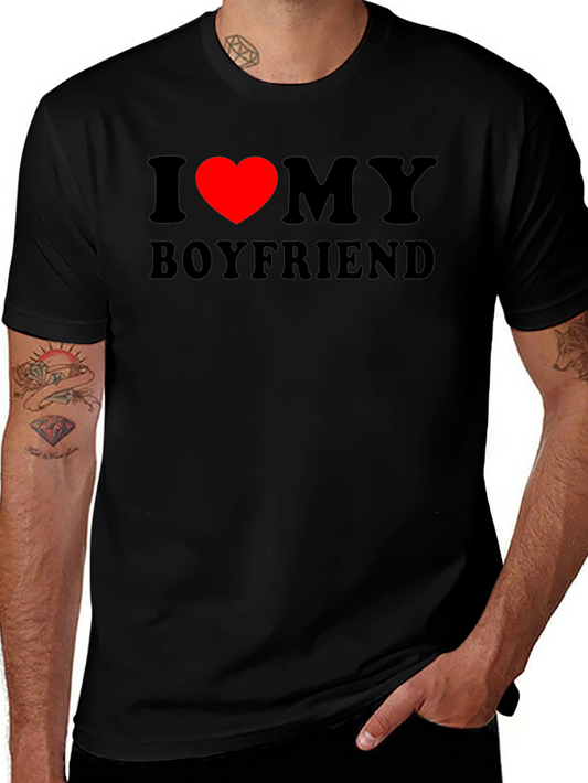 I Heart My Boyfriend T-Shirt - Black Crew Neck Tee