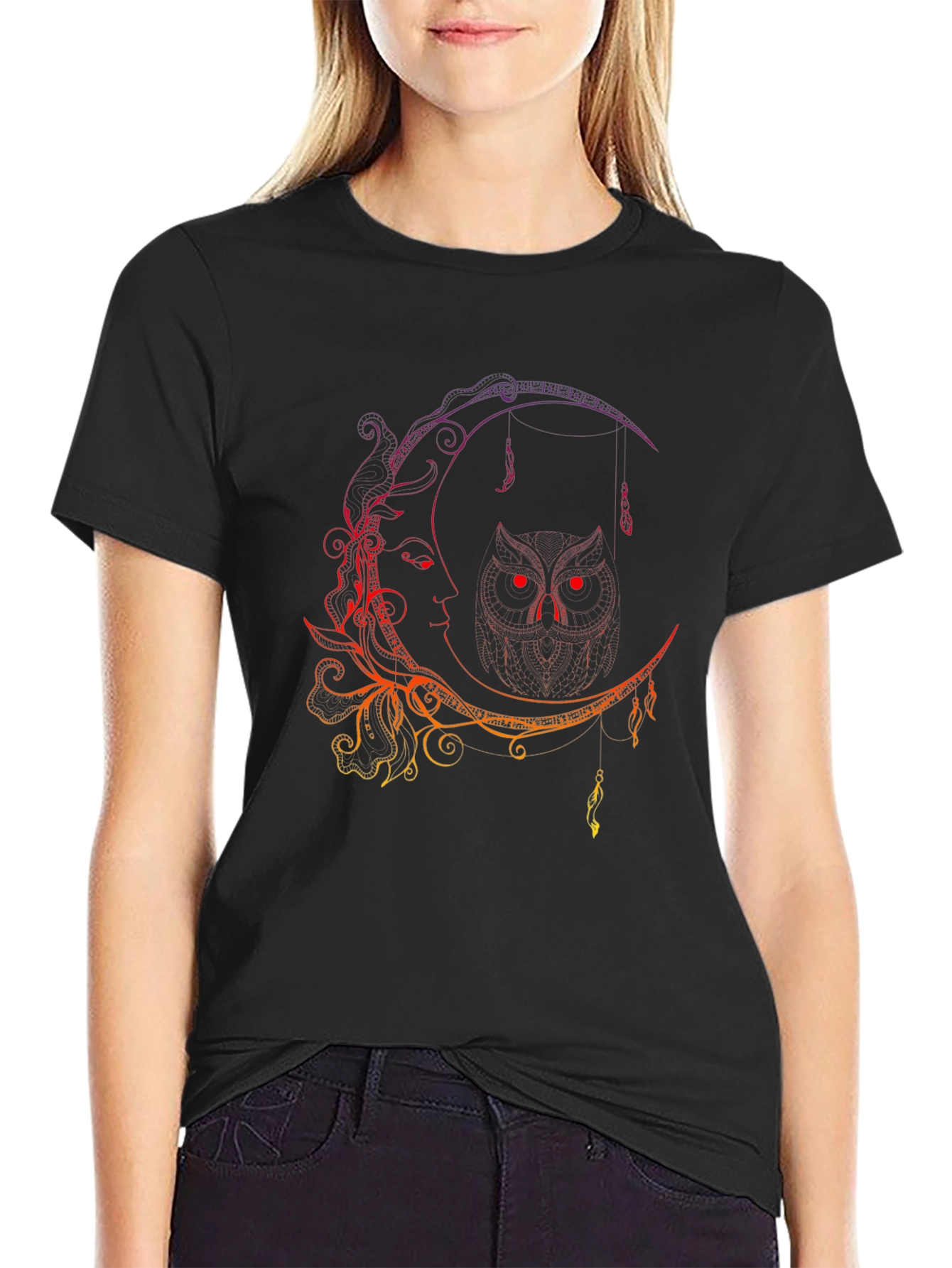 Moon Owl Graphic Black T-Shirt