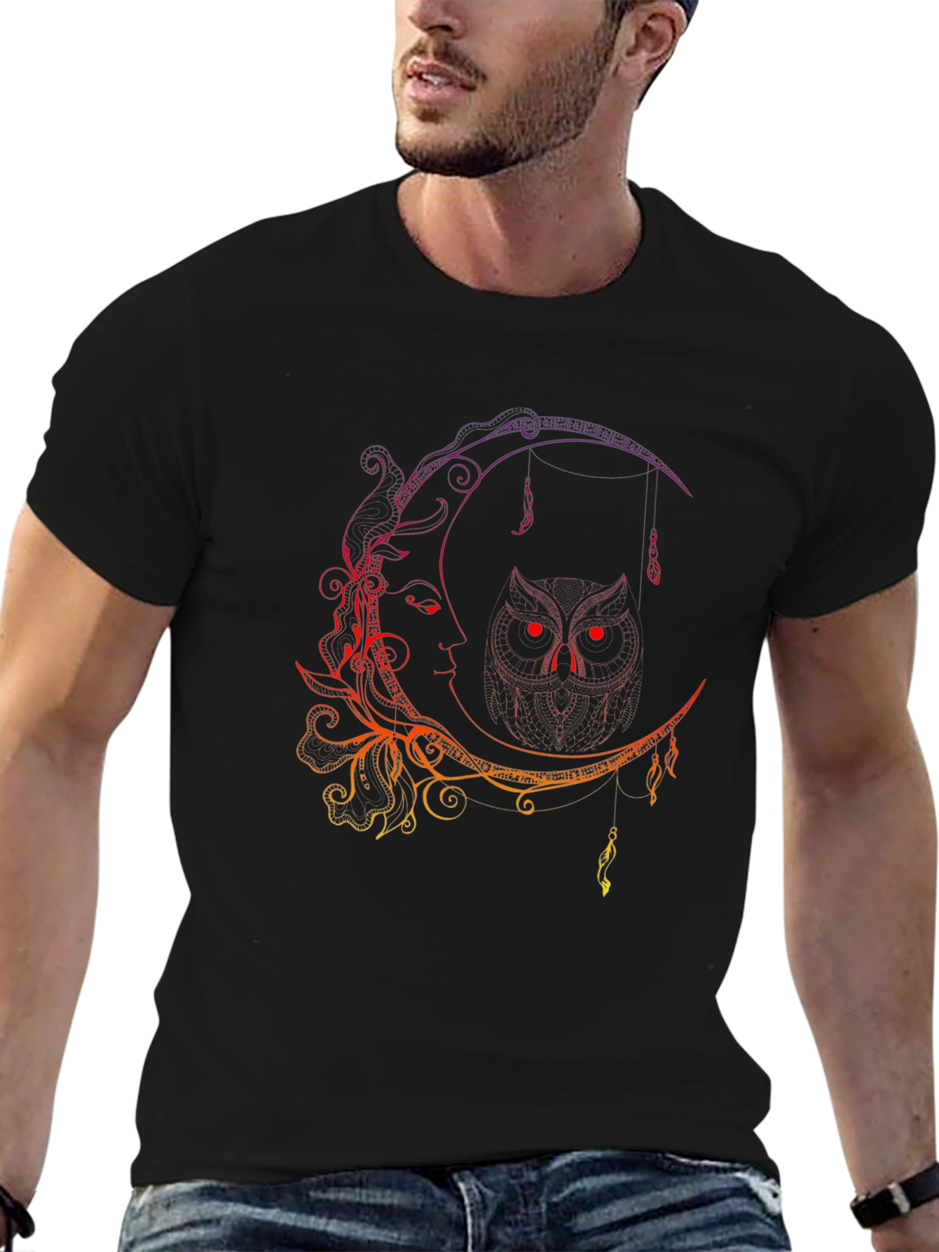 Moon Owl Graphic Black T-Shirt