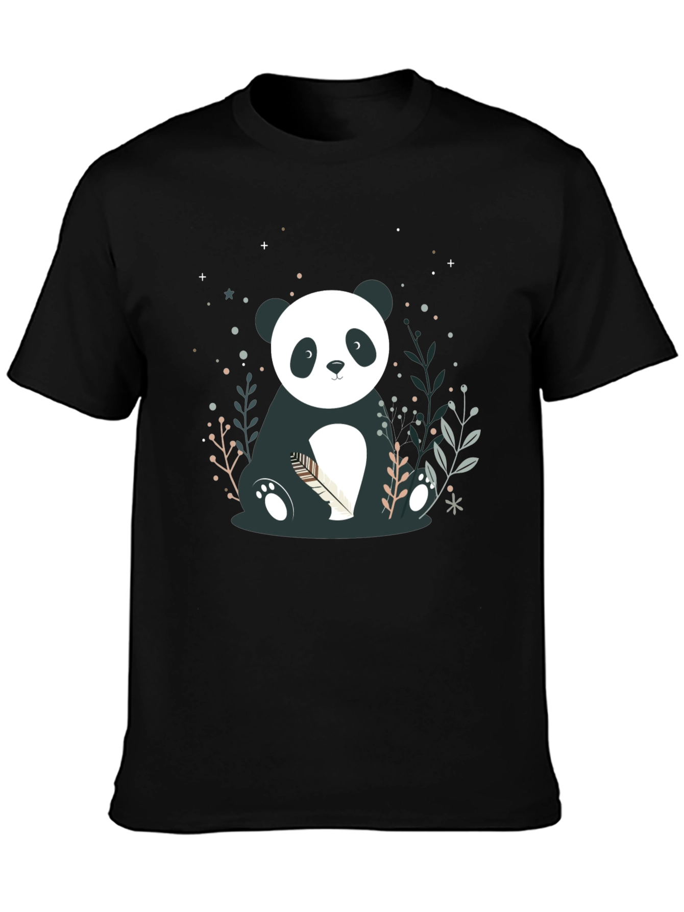 Cute Panda Graphic Print Black T-Shirt