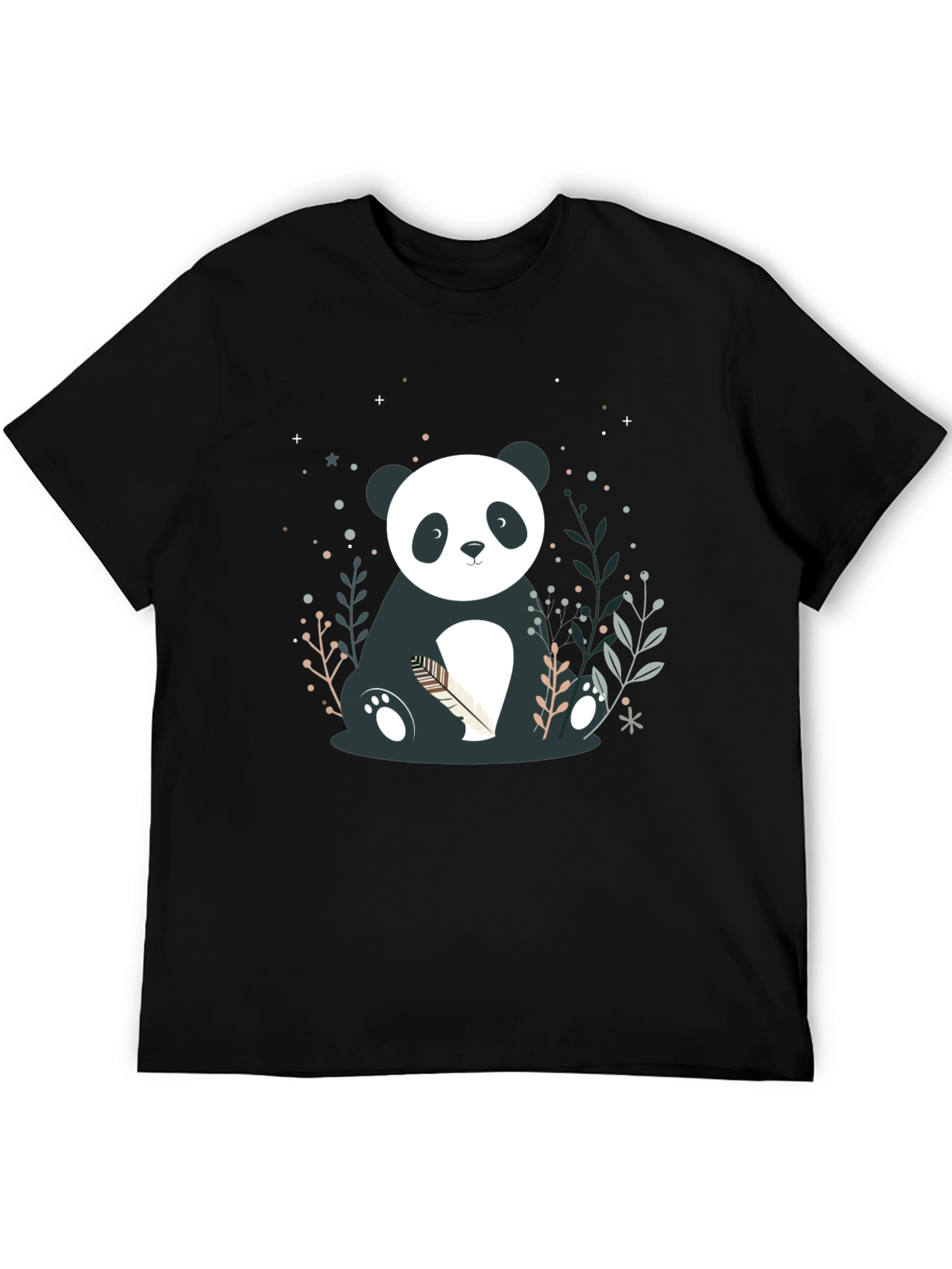 Cute Panda Graphic Print Black T-Shirt