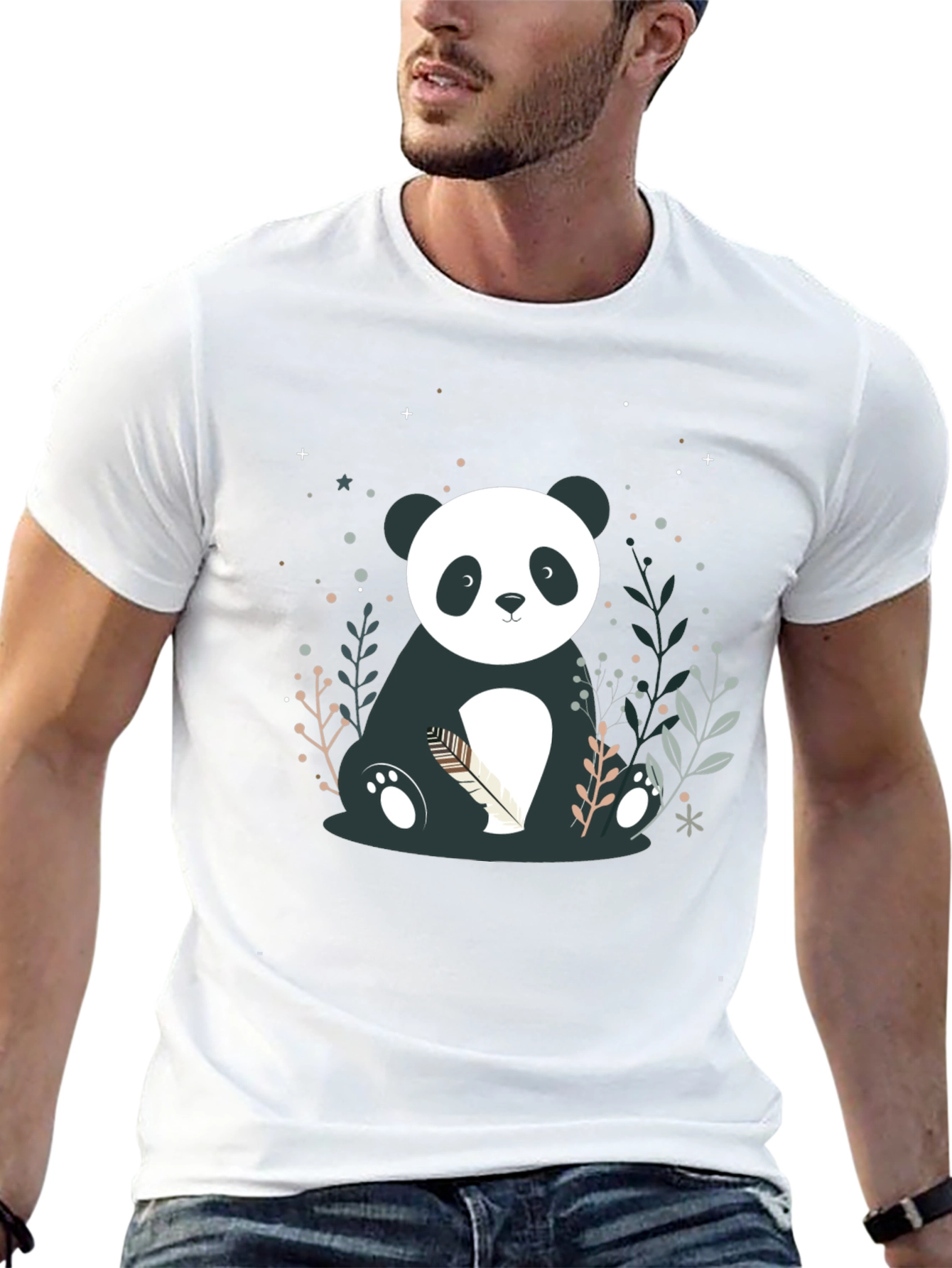 Cute Panda Graphic Print Black T-Shirt