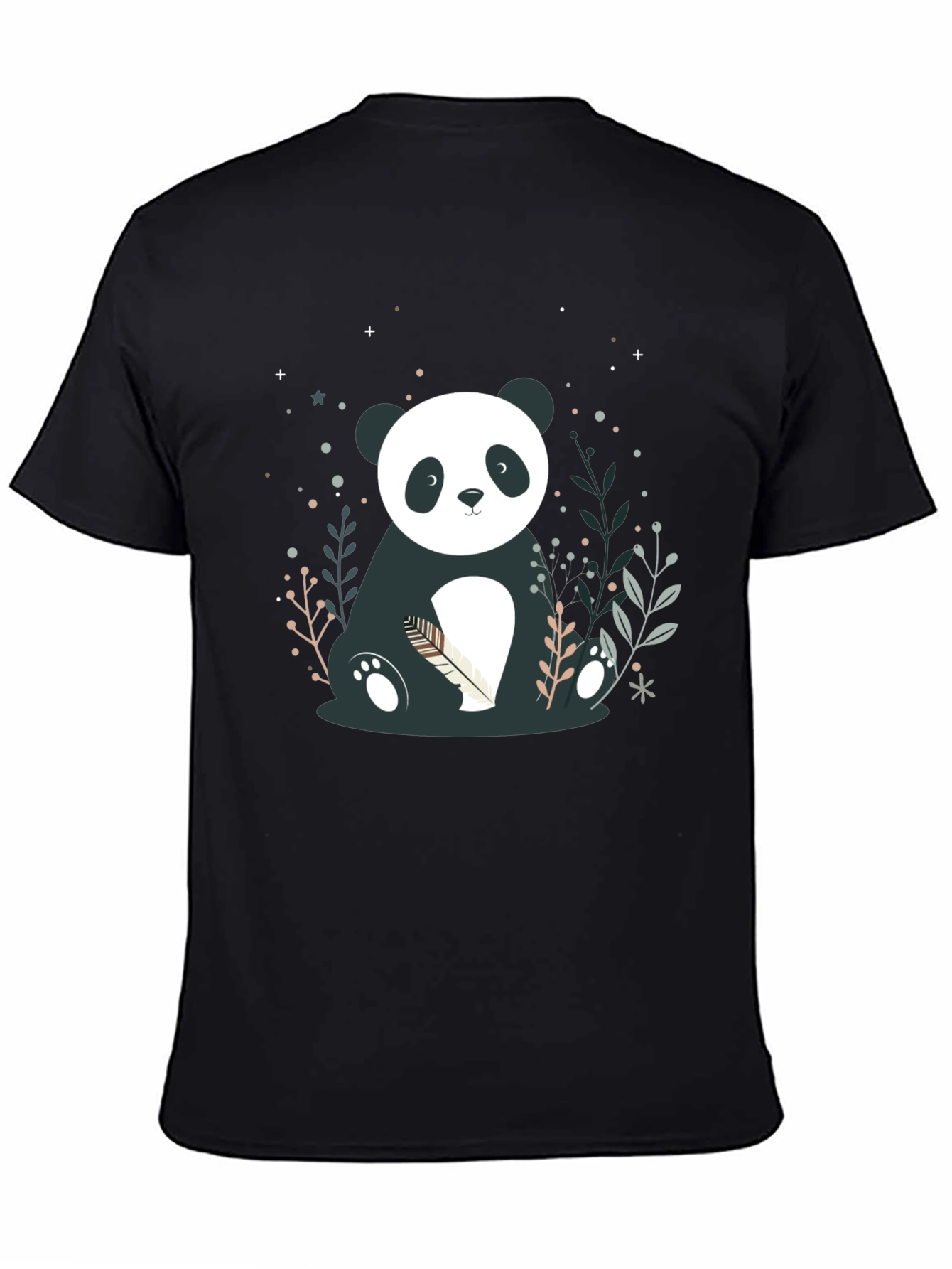 Cute Panda Graphic Print Black T-Shirt