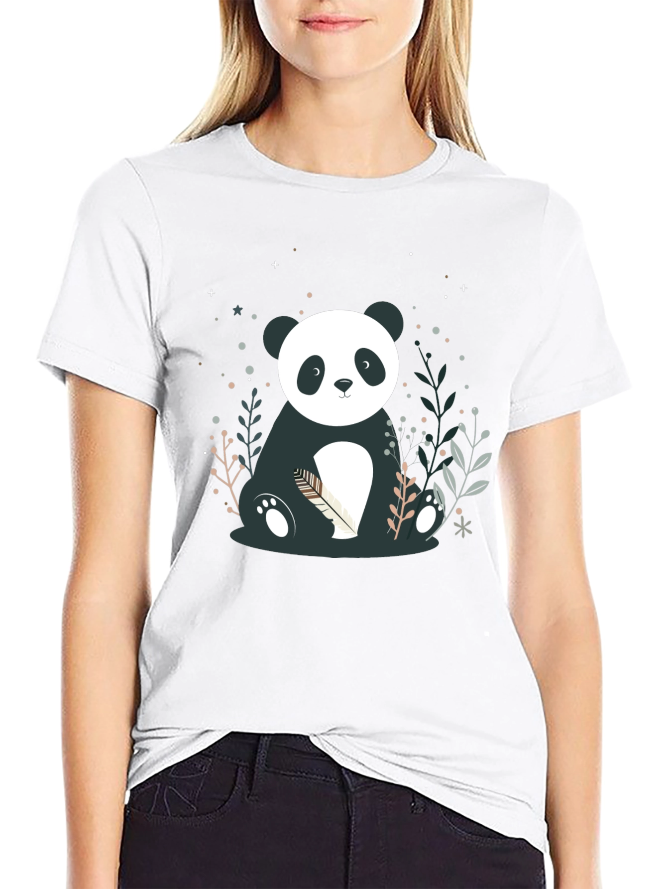 Cute Panda Graphic Print Black T-Shirt