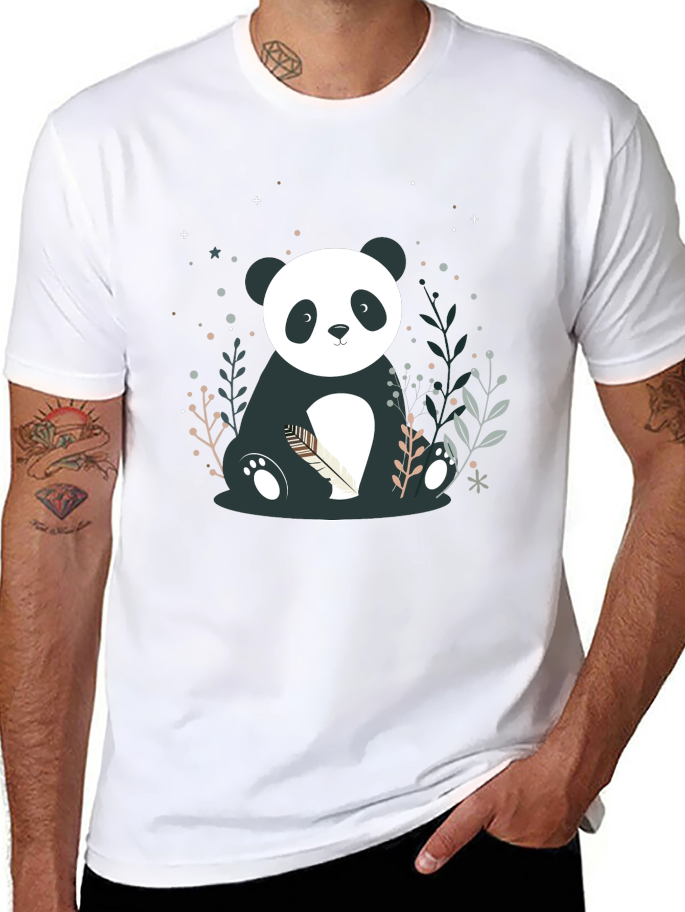 Cute Panda Graphic Print Black T-Shirt