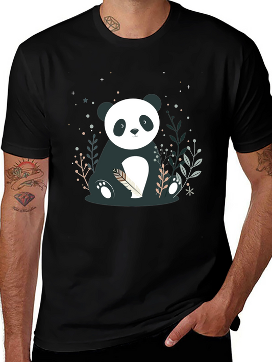 Cute Panda Graphic Print Black T-Shirt