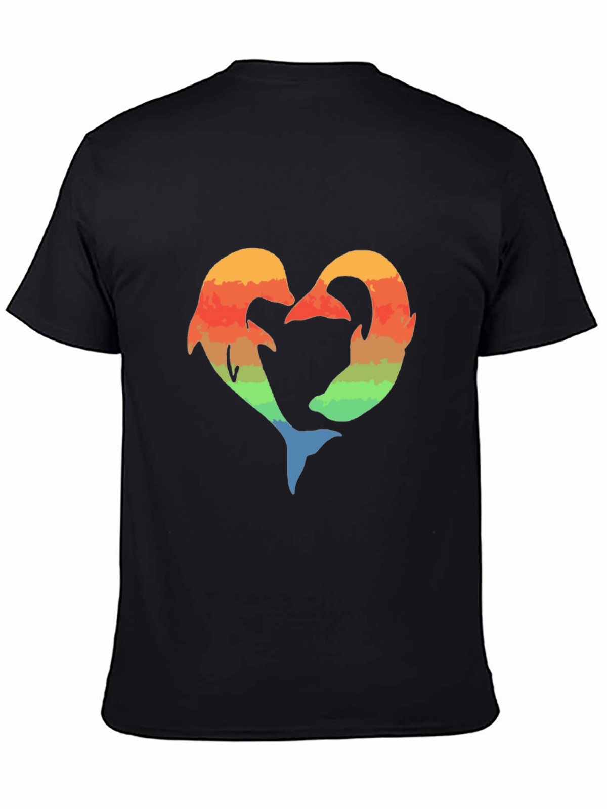 Dolphin Heart Graphic Tee - Black Cotton Blend