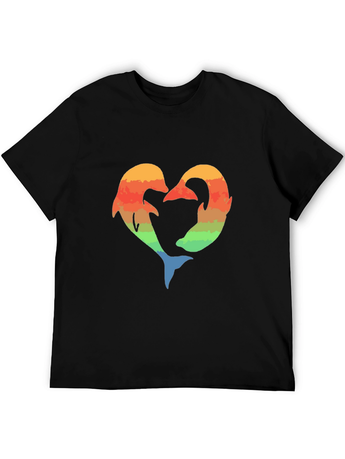 Dolphin Heart Graphic Tee - Black Cotton Blend