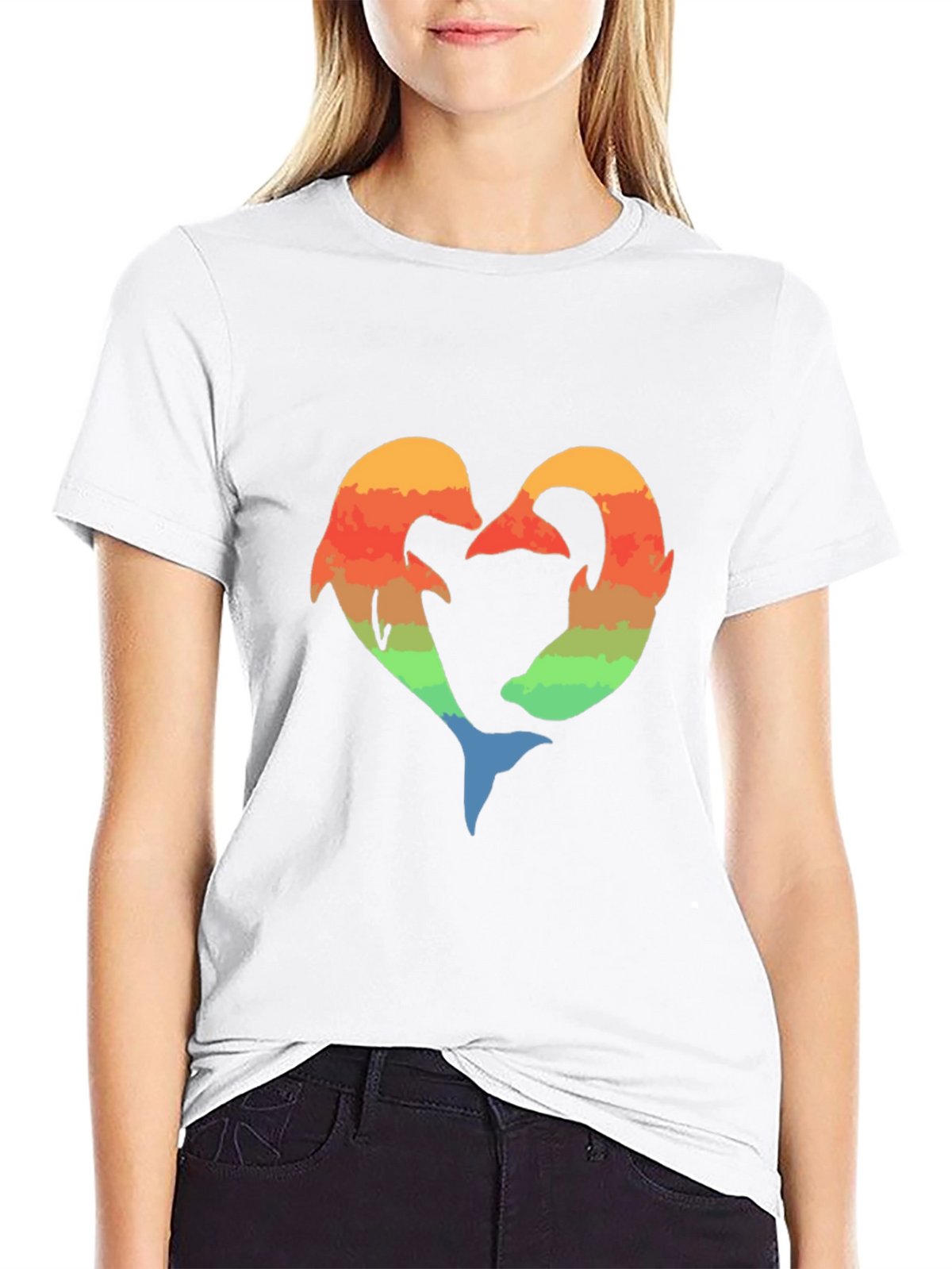 Dolphin Heart Graphic Tee - Black Cotton Blend