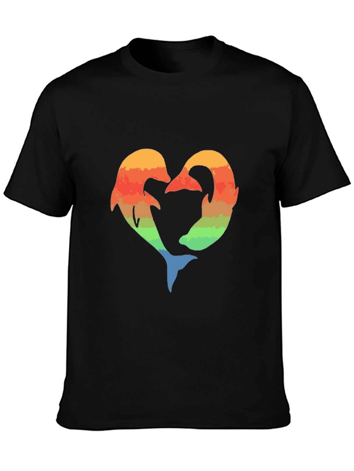 Dolphin Heart Graphic Tee - Black Cotton Blend