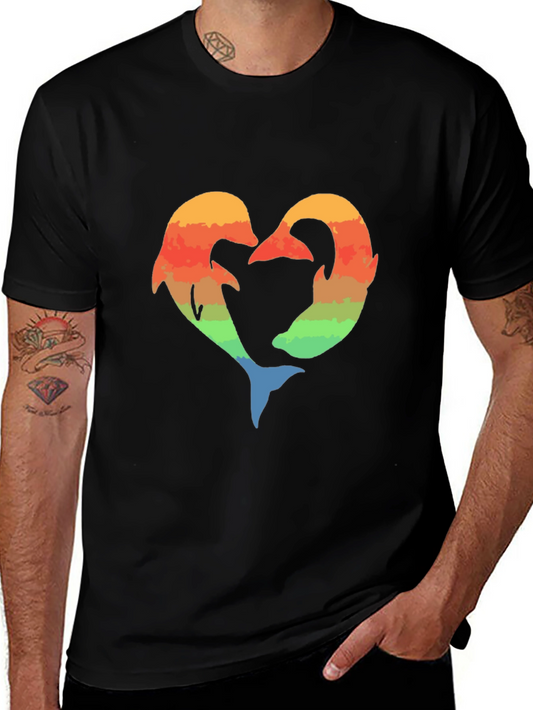 Dolphin Heart Graphic Tee - Black Cotton Blend