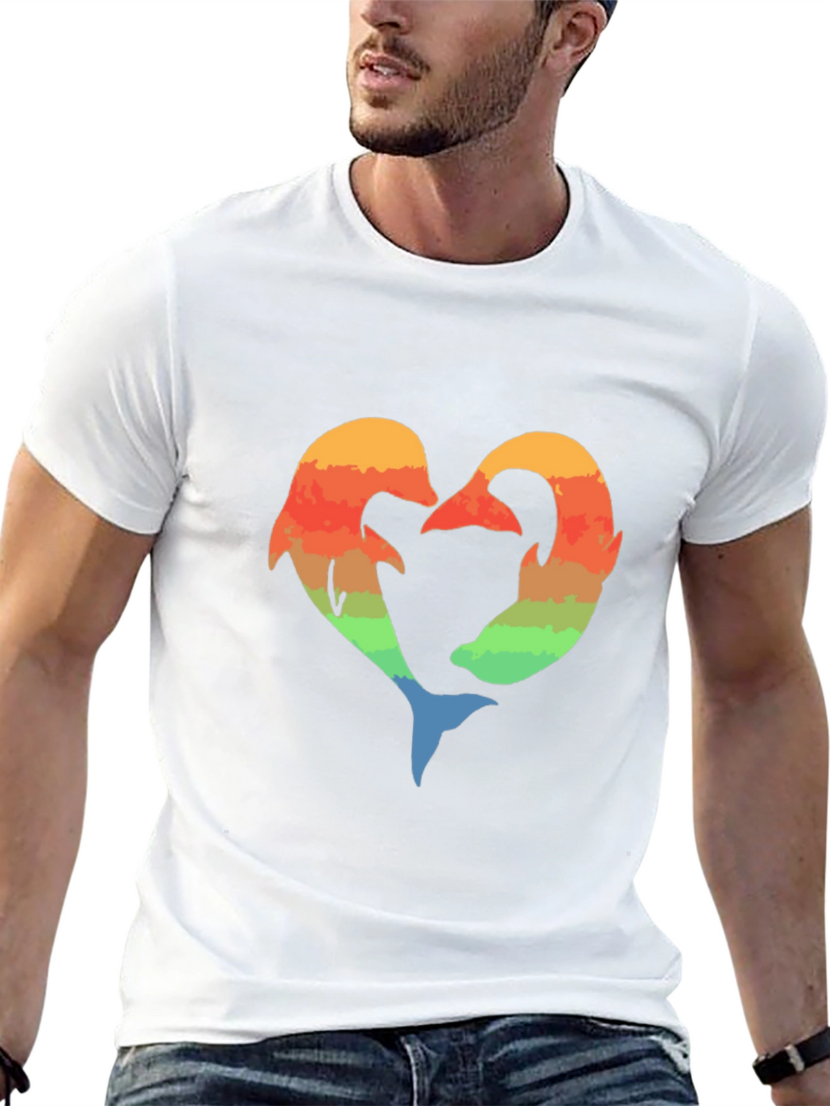 Dolphin Heart Graphic Tee - Black Cotton Blend