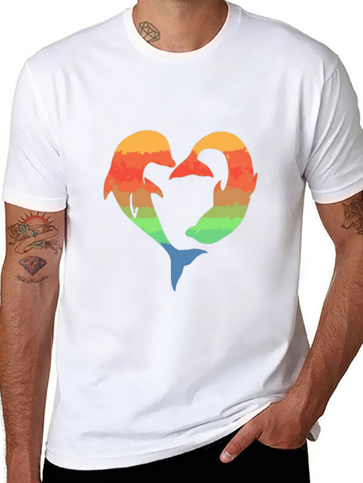 Dolphin Heart Graphic Tee - Black Cotton Blend