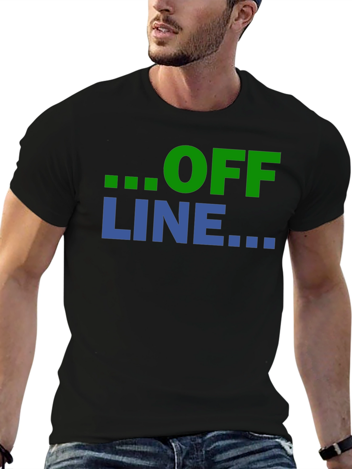 Offline Mode Graphic T-Shirt - Black Casual Tee