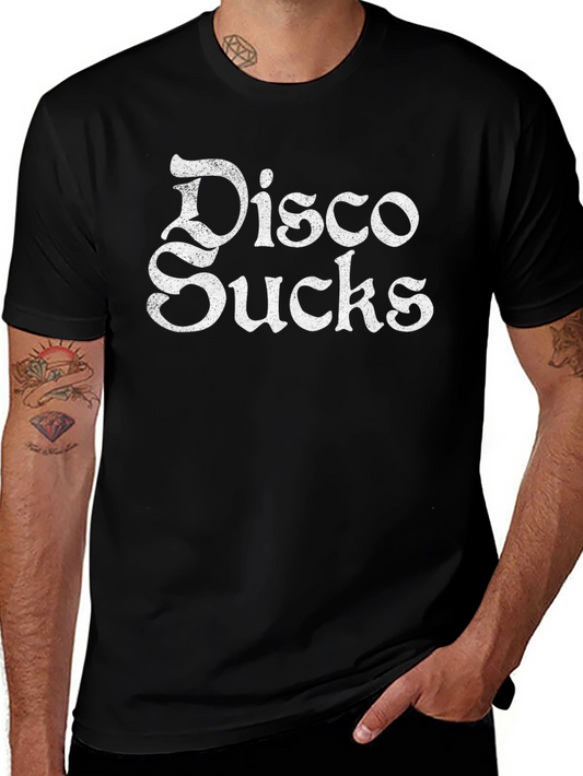 Disco Sucks Graphic Print Black T-Shirt