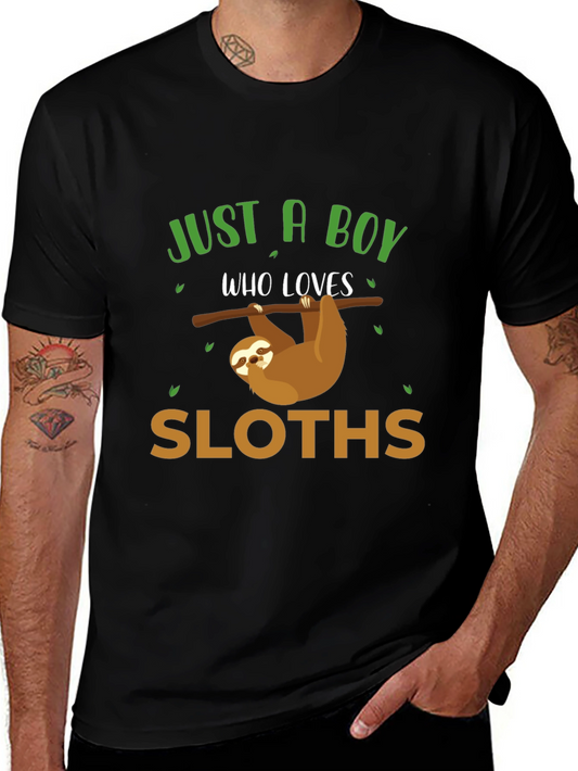 Just A Boy Who Loves Sloths Black T-Shirt