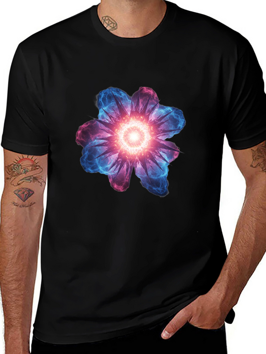 Abstract Flower Graphic Tee - Black Cotton T-Shirt