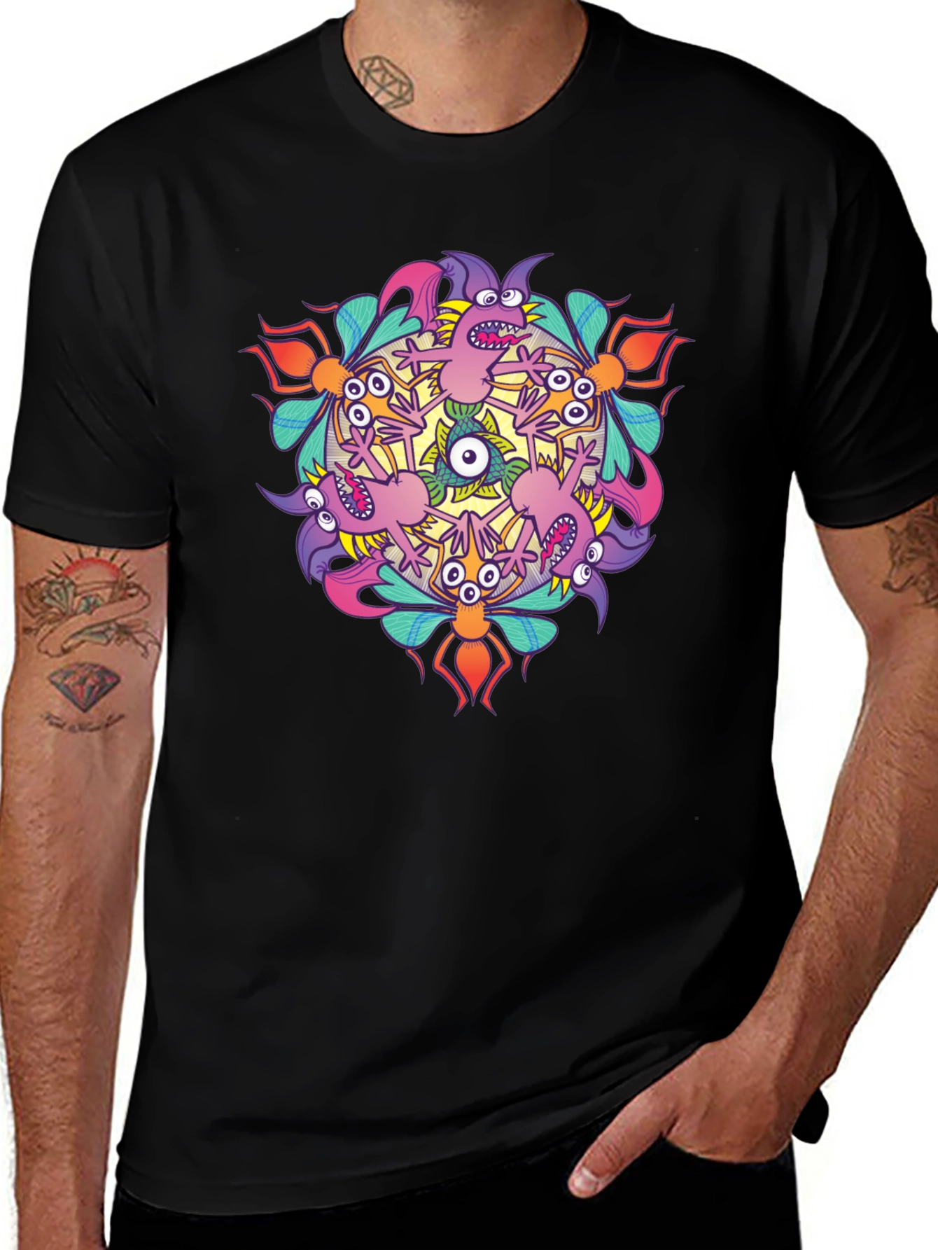 Monster Mandala Graphic Tee - Black